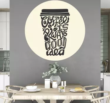 An amazing coffee drink sticker that you can decorate your restaurant or dining or kitchen space with. A text crafted design that form a coffee cup.