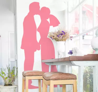 Decorative silhouette decal of husband and wife kissing. The wedding couple  decal silhouette is customizable in colour options and it is original.