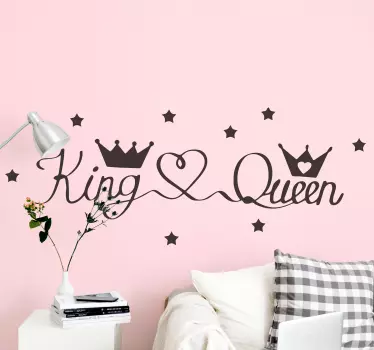 Decorate your bedroom space with this lovely illustration decal of wedded couple which illustrates a king and queen's crowns with heart shape.
