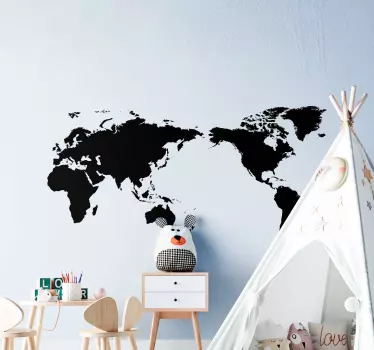 Chalkboard world map write on sticker. This writing surface map decal would be great to decorate children's room and also suitable for other spaces.