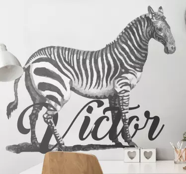 Customizable name zebra wall decal from our collection of zebra animal vinyl decal. It is customizable with a name, it is original and durable.
