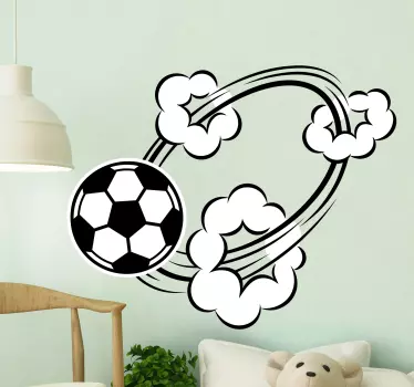 Wall decal with the illustration of a soccer ball in movement, in black and white colors, perfect to give a sporty atmosphere to the decoration