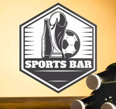 Football wall decal which  features an image of a beer, a football and a trophy with the text 'Sports bar' underneath. High quality.