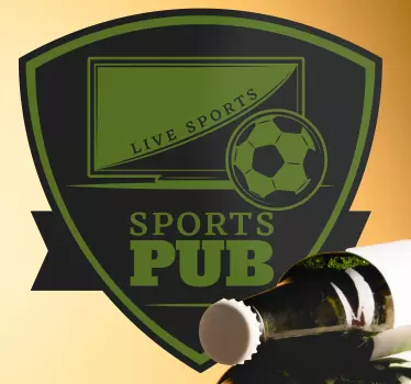 Football wall decal which features the text 'sports pub' with an image of a TV screen and a football. The text and images are inside a black and green
