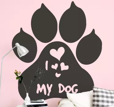 Wall sticker I love my dog. The pattern shows a dog paw and a text saying: "I love my dog". You can personalize it in any colour.