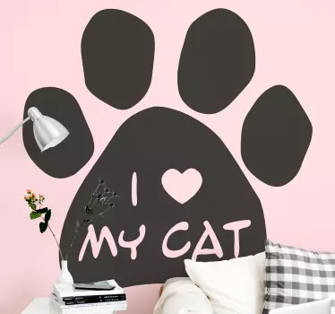 Wall sticker I love my cat. The pattern shows a cat paw and a text "I love my cat" on it. You can choose any colour available.