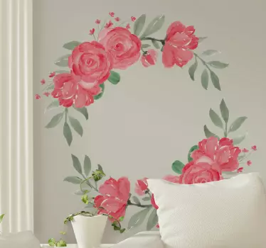 Decorate your space with this lovely decorative red peony flower decal made in wreath style. It can be applied on a bedroom, living room, etc.
