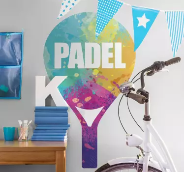 Colorful padel racket wall sticker for decorating any flat surface of your interest, it can be decorated on a bedroom wall or on other spaces.