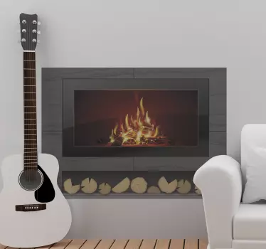 Lovely decorative self adhesive fireplace with logs object sticker that can be customized to any size dimension required.