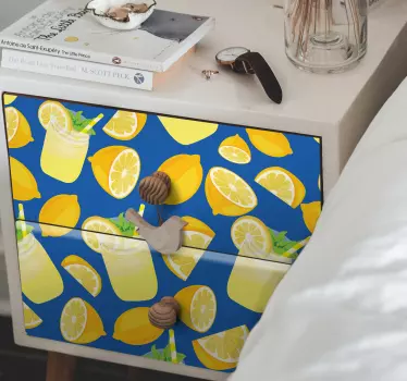 You can wrap any furniture surface with this decorative lemon furniture decal. It is made with an original vinyl material and really easy to apply.