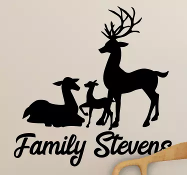 Customize your family name or any text you desire on this cute stag family animal wall sticker. It illustrates a stag, doe and their fawn together.