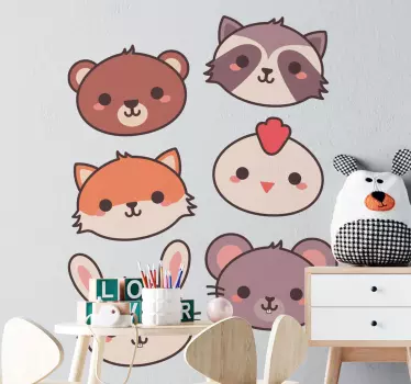 Sets of cartoon animal sticker design illustrating just the head of cats.  It is durable, self adhesive and easy to apply with the use of spatula.