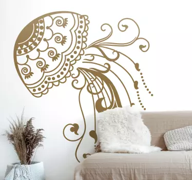 Marine life sticker with the illustration of a jellyfish with ornamental details, ideal for you to decorate the walls, or any surface of your home.
