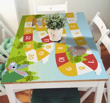 Beautiful board game cartoon wildlife furniture decal to cover the surface of a table and any other flat surface. Easy to apply and durable.
