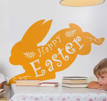 Happy Easter silhouette wall decal that can be personalized in the colour options of preference.  Made of quality, self adhesive and easy to apply.