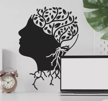 A science sticker design illustrating the silhouette of a person's head with the brain in tree style. The colour and size is customizable.