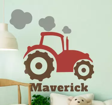An illustrative children toy tractor sticker with illustration of clouds. This would be suitable to decorate the bedroom, playroom and nursery space.