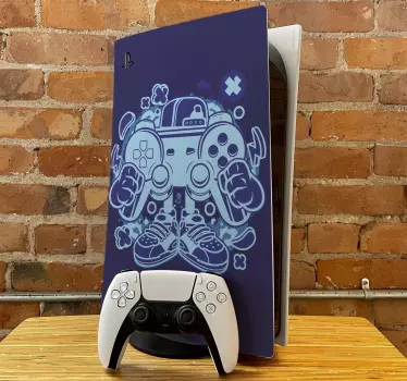 Gamer cartoon style PS5 skin decal - A lovely decorative PlayStation sticker design to wrap up a game console and controller to make it stand out.
