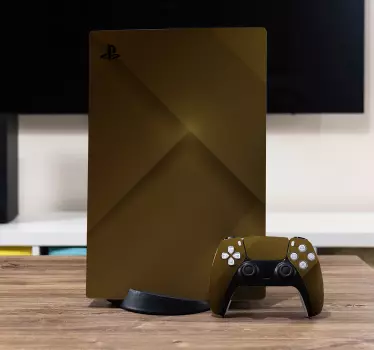 Layers of gold luxury shapes  PS5 decal decorate for a gaming device. This decal would wrap up a game console and controller with a lovely appearance.