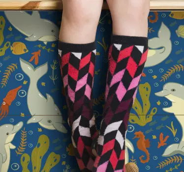 Beautiful cute dolphin in the sea furniture sticker to decorate any furniture space in a house or office space. It is durable nd easy to apply.