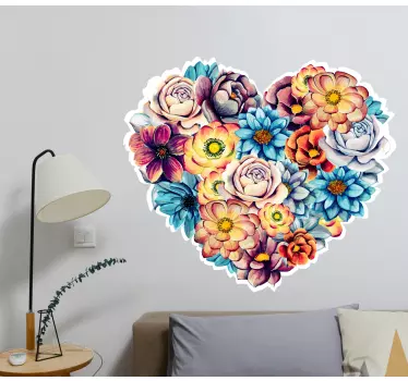 So much colorful and lovely flower wall art sticker decoration design made in heart shape. The size is customizable to any dimension needed.