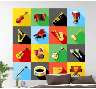 Fantastic sets of music instrument wall art decal design for your home and other space decoration. The design displays guitar, violin, piano, etc.