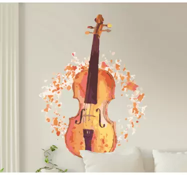 Colorful violin wall stickers for wall decoration - Lovely and amazing decorative musical guitar decal design made with texture of paint splash.