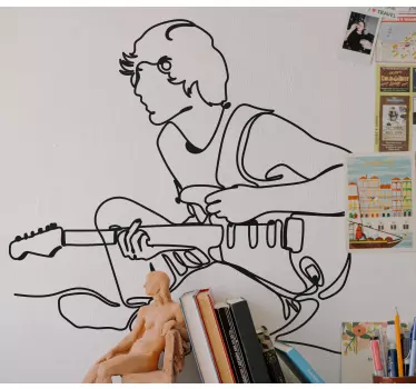 Boy playing the guitar rock sticker - Express yourself in the love of rock n roll music with this decorative rock music theme decal on your space.