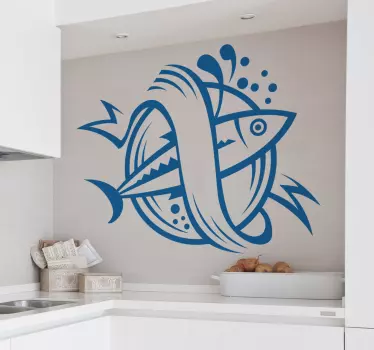 Kitchen Stickers - Fish theme emblem design. Decorate your kitchen appliances, walls and cupboards.Decals great for styling your home.