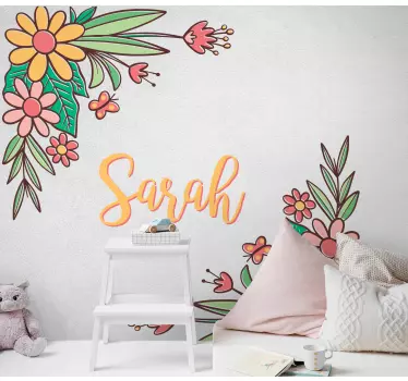 Customize the name of your choice on this amazing flower vinyl decal, it can be decorated on bedroom, children space and other spaces.