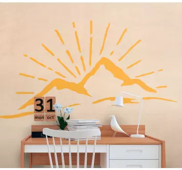 Smooth mountain silhouette nature wall sticker. Mountain with sunrays in a simple design. Decorate your walls. Immediate shipping!