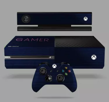 Gamer label in neon icon xbox skin. Blue background with yellow word in neon sign style. Decorate your console. Immediate shipping!