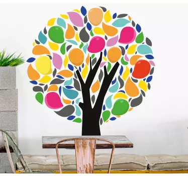 Sticker with illustration of a beautiful tree with colorful leaves in pop art style, perfect for you to decorate the walls or any surface of house.