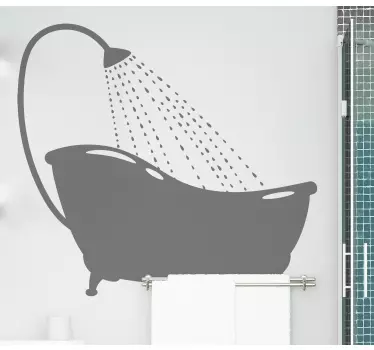 Bath with shower silhouette bathroom decal - Customize your bathroom space with this elegant bathtub sticker design with flowing shower illustration.