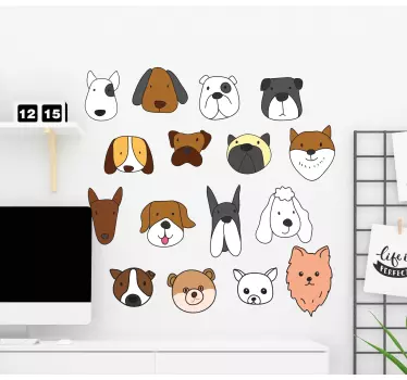 Cartoon dog breeds pet sticker - This lovely decorative animal decal is a collection of different dog breeds in funky illustration.