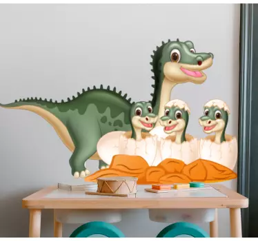 Beautiful  and lovely mother dinosaur with her three babies illustration decal that can be used to customize children bedroom.