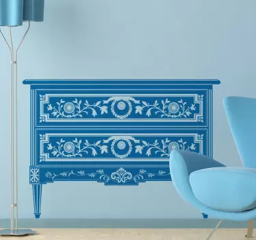 Beautifully detailed sticker of a table with two drawers and an antique Baroque style. Extremely long-lasting material used.