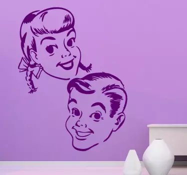 A brilliant set of two vintage decals illustrating a young girl and a boy from our collection of retro wall stickers to personalise any room.