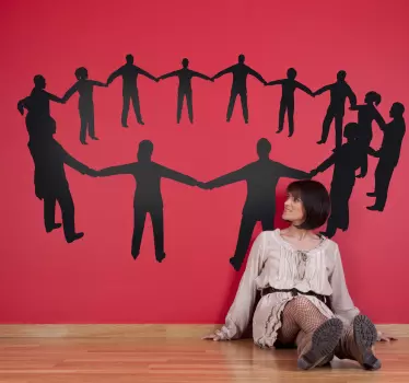 A silhouette wall sticker illustrating a human circle for those that believe in the saying; all for one and one for all.