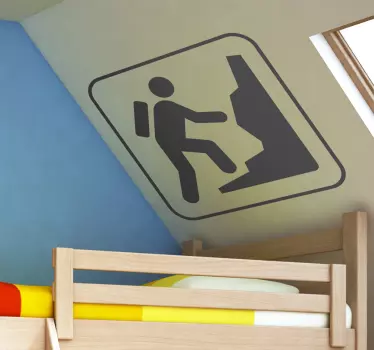 A monochrome sticker of a drawing with an alpinist climbing. Perfect wall decal for those who love travelling and climbing!