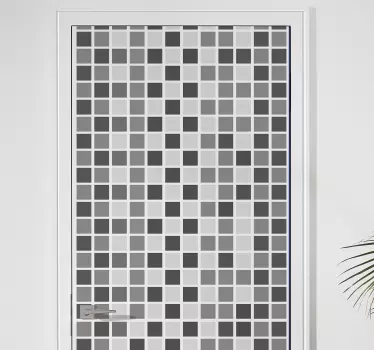 Gray squares scale door sticker. Blue and light coloured square pattern. Decorate your walls. Get it now and enjoy the look.