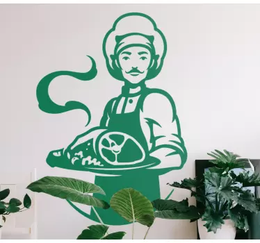 Chef holding  platter wall decal - This would be great to customize a restaurant wall space to better describe and the food service on the space .