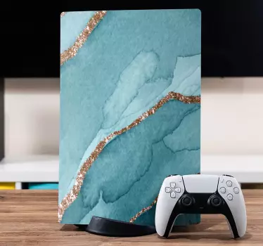 Cyan and gold marble look PS5 decal - This is lovely and would sure make your PlayStation standout to delight your sense.