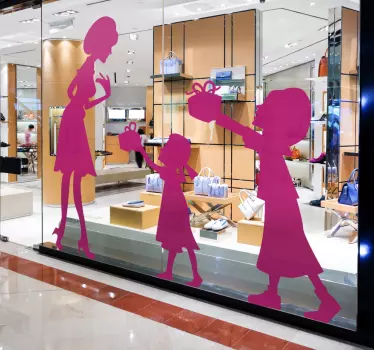 A silhouette outline illustration of two daughters presenting their mother with gifts. Brilliant family wall art sticker!