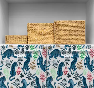Add love on your furniture surface with this jungle theme furniture decal. It has design of tropical leave with leopards posing in different  positions