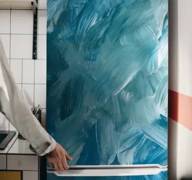 Blue abstract brush stroke fridge sticker - You would love your fridge space with the installation of this paint art texture decal design on it.