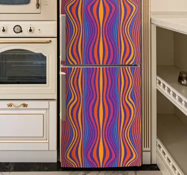 Psychedelic groovy lines fridge sticker - Wrap your fridge door space with this colorful mesmerizing fridge cover decal made of quality vinyl.