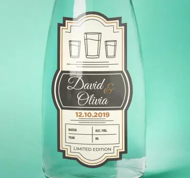 Give your guest the best class of treat for your wedding by sticking this decorative wedding vodka label decal on your drinks. Easy to apply.