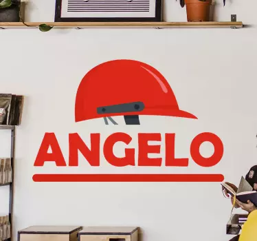 Customized cricket player's helmet with name  sticker. The design is customisable in different colour options and really easy to apply on flat surface.