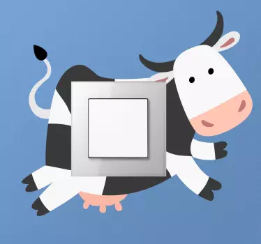 Decorative cartoon cow light switch sticker. This design would stick to your light switch space just behind it just as it appears here.